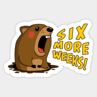 Cute Groundhog Screaming “Six More Weeks!” Holiday Sticker